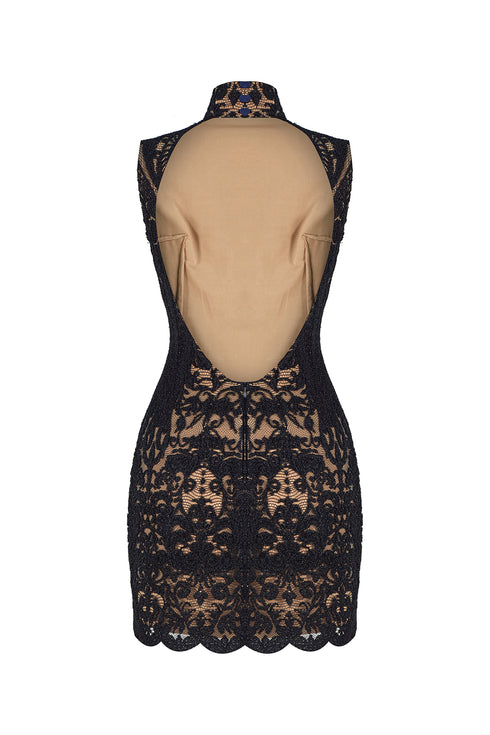 DARK NAVY BLUE HIGH NECK MINI DRESS